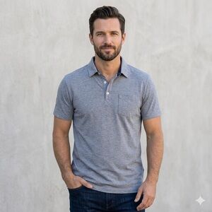 Banana Republic Men's Heather Gray Short Sleeve Polo with Chest Pocket